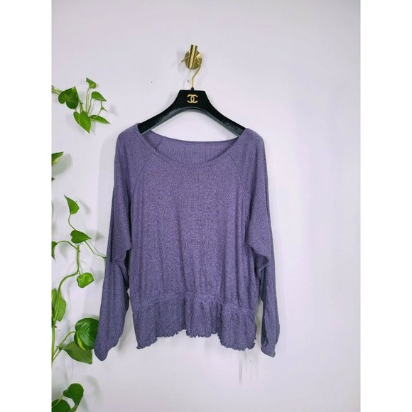 NEW‎ ADORE ME Tops Oyla Women Purple Long Sleeve XL Raglan Ribbed Stretch Solid - Picture 1 of 6